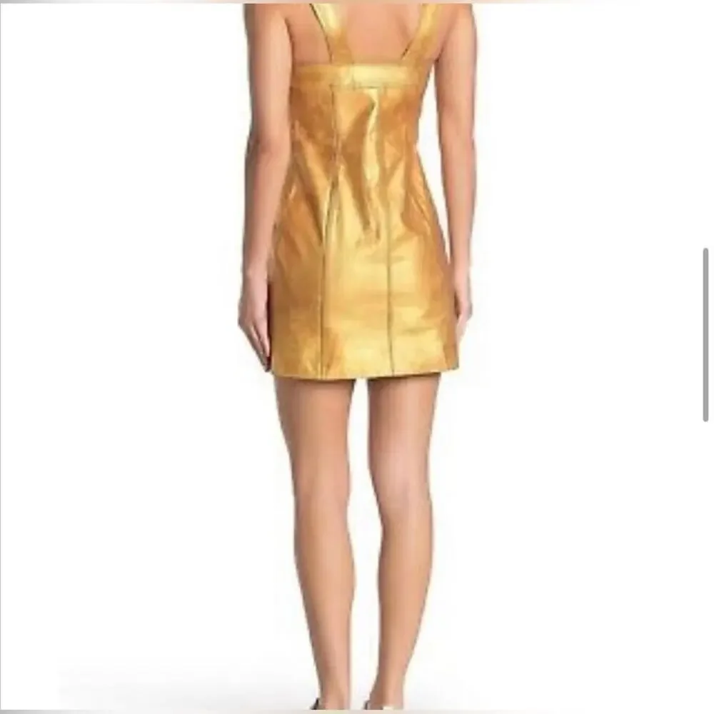 Free People Womens Goldie Metallic Leather Sweetheart Neckline Dress Size 2 Gold